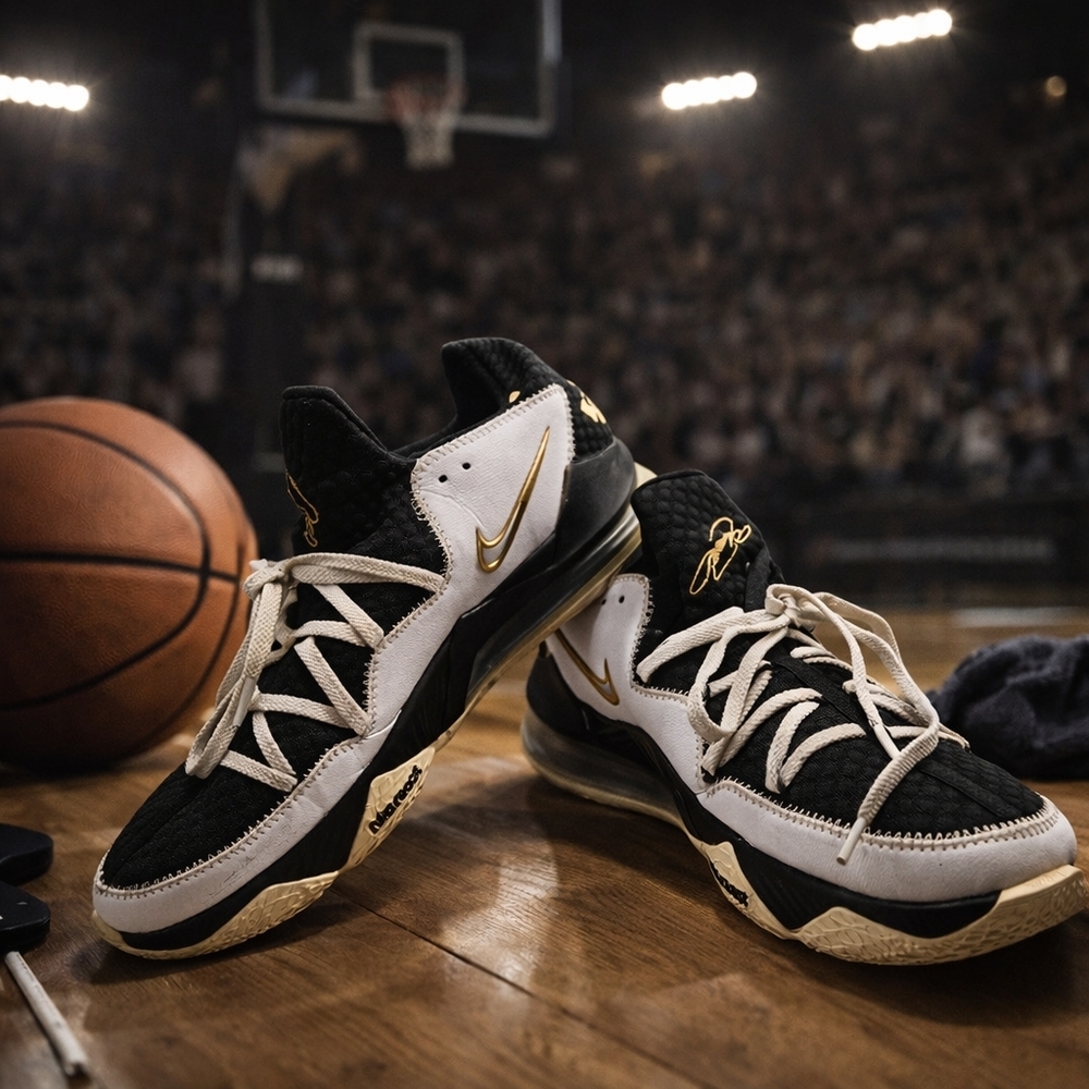 Nike Airmax Lebron 17 Lowtop Metalic Gold Details Black /white Shoes. Mens 13
